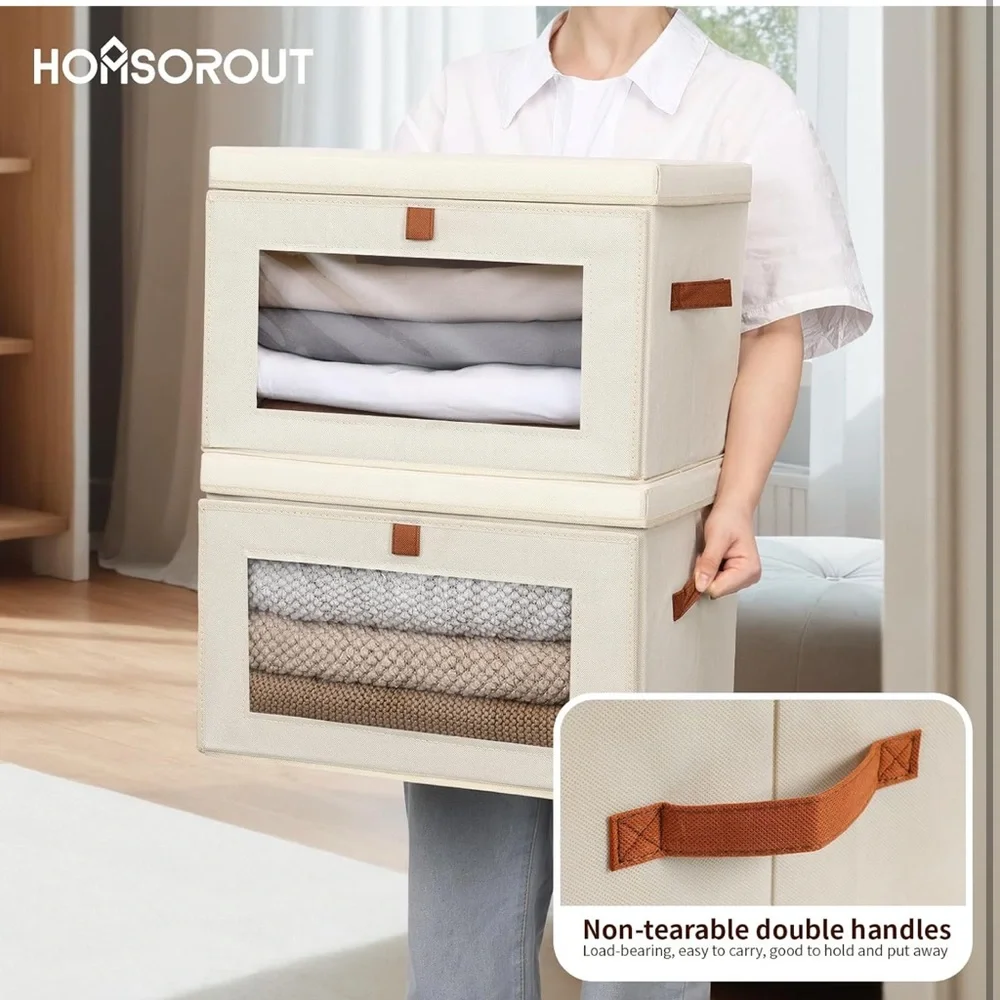 Large closet storage organizer with handles and window collapsible boxes